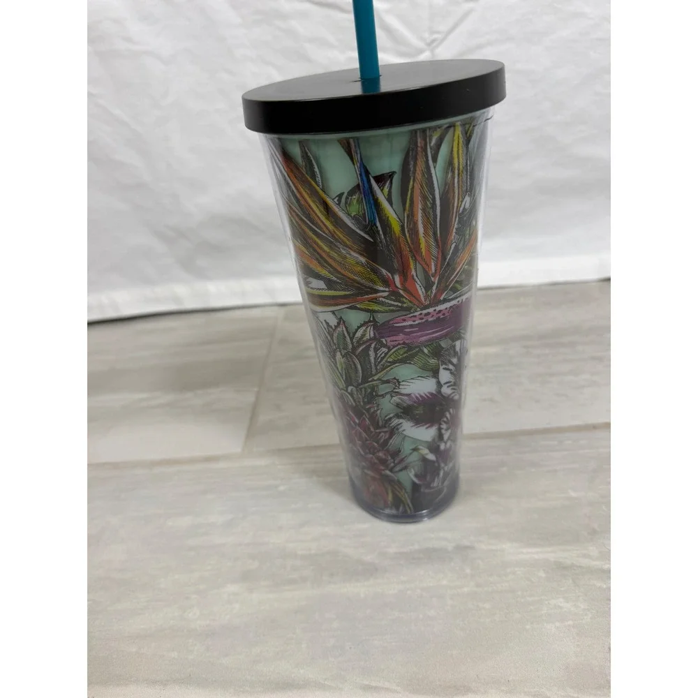 Starbucks Tropical Floral Cold Cup Tumbler 24oz Mint Green Botanical Venti Mug
